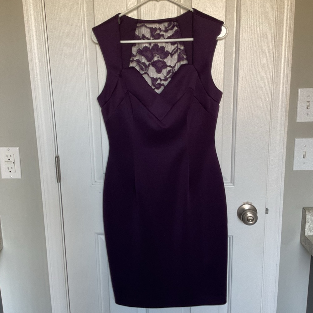 Dress Barn Plum Lace-Back Cap Sleeve Midi Dress